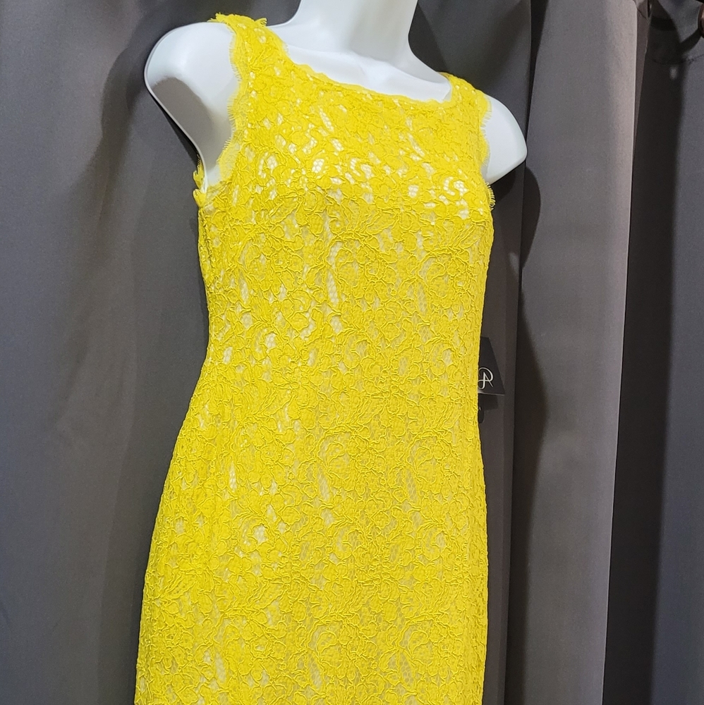 NWT Adrianna Papell Yellow / Ivory Lace Dress